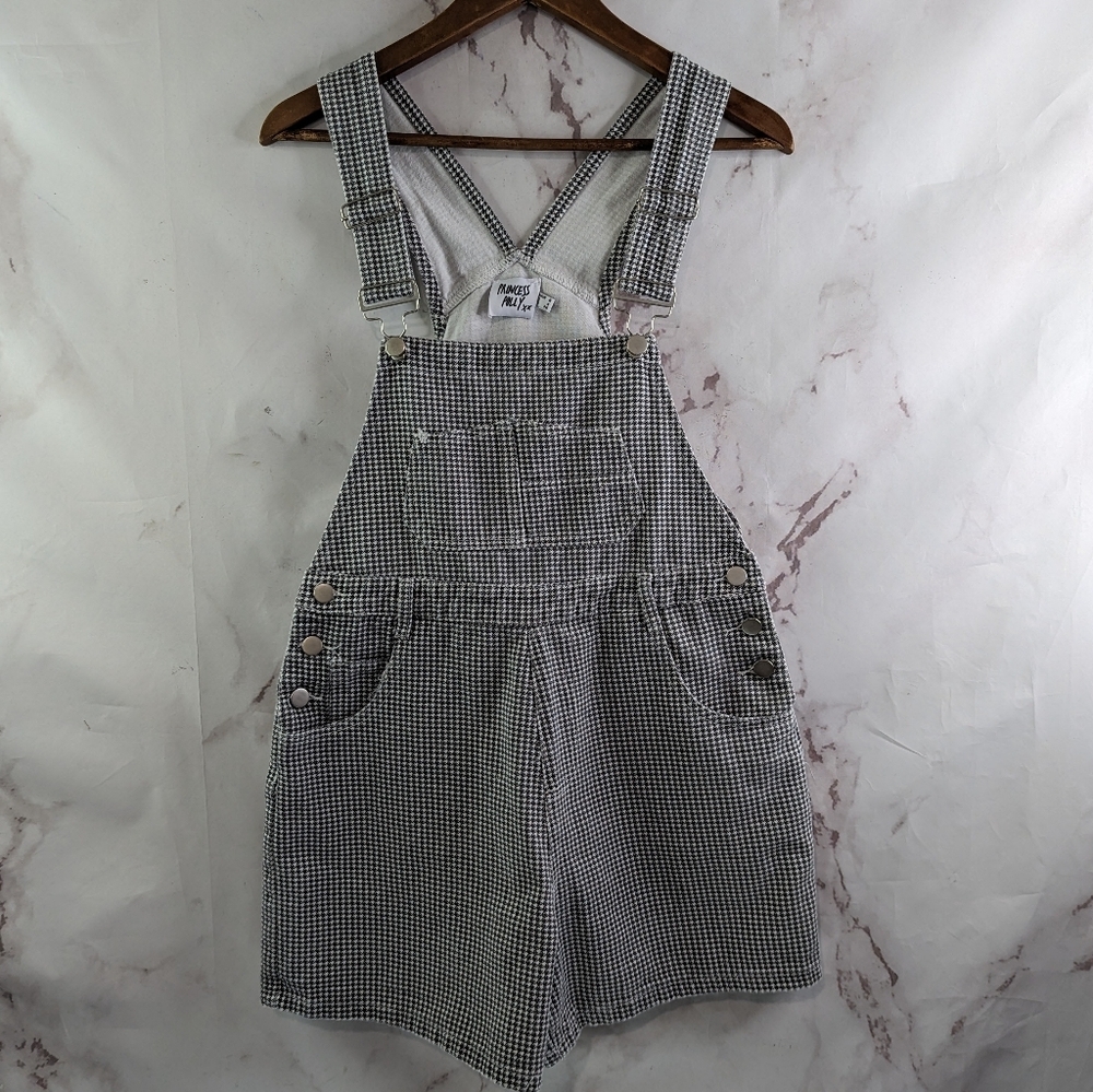 Princess Polly Shortalls Womens 4 Small Short Overalls Denim Jean Houndstooth